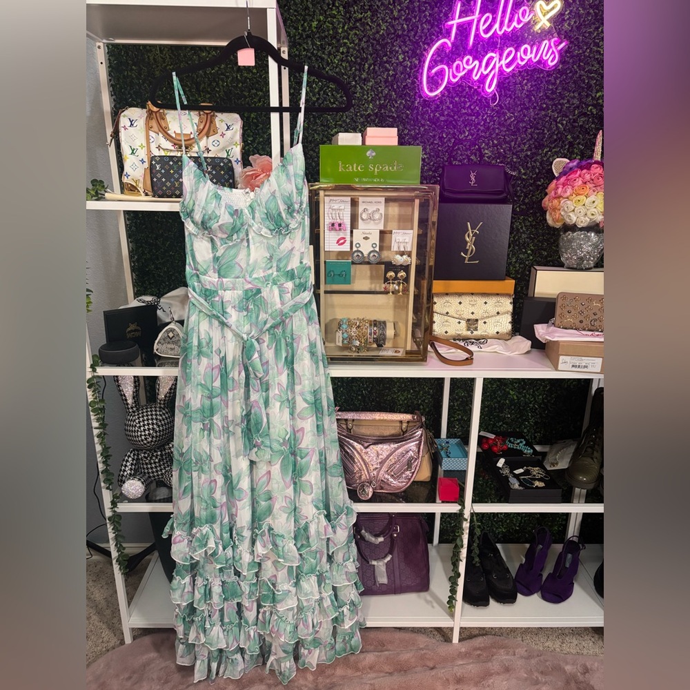 NWT Rosevelvet Floral Maxi Dress with Ruffle Hem - Picture 1 of 9